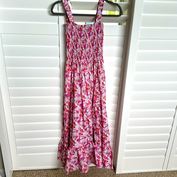 lusana Dresses & Skirts - Lusana Pink Floral Cotton Midi Dress Size Medium 4-6